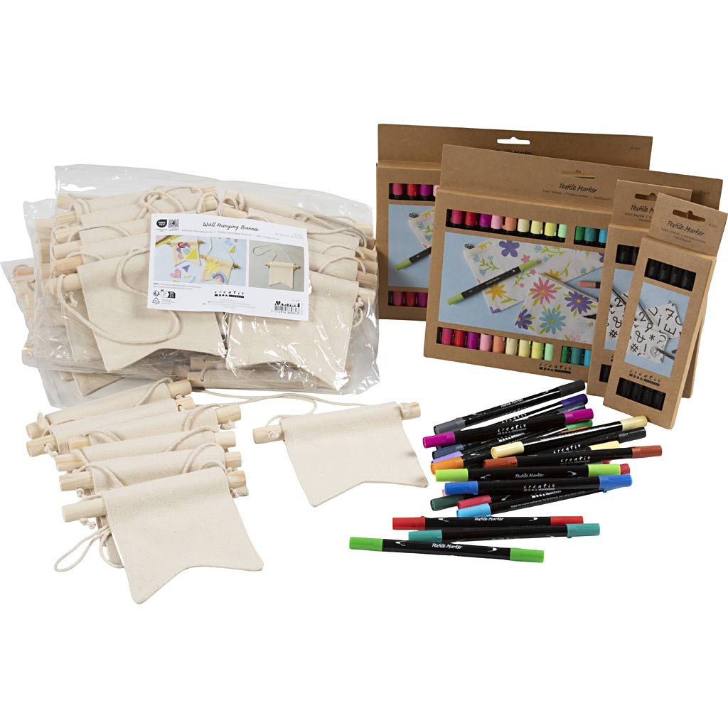 Gruppe DIY Kit Mal dit eget banner, str. 10,5x12 cm, streg 2,3+3,6 mm, ass. farver, 60 stk./ 1 pk.