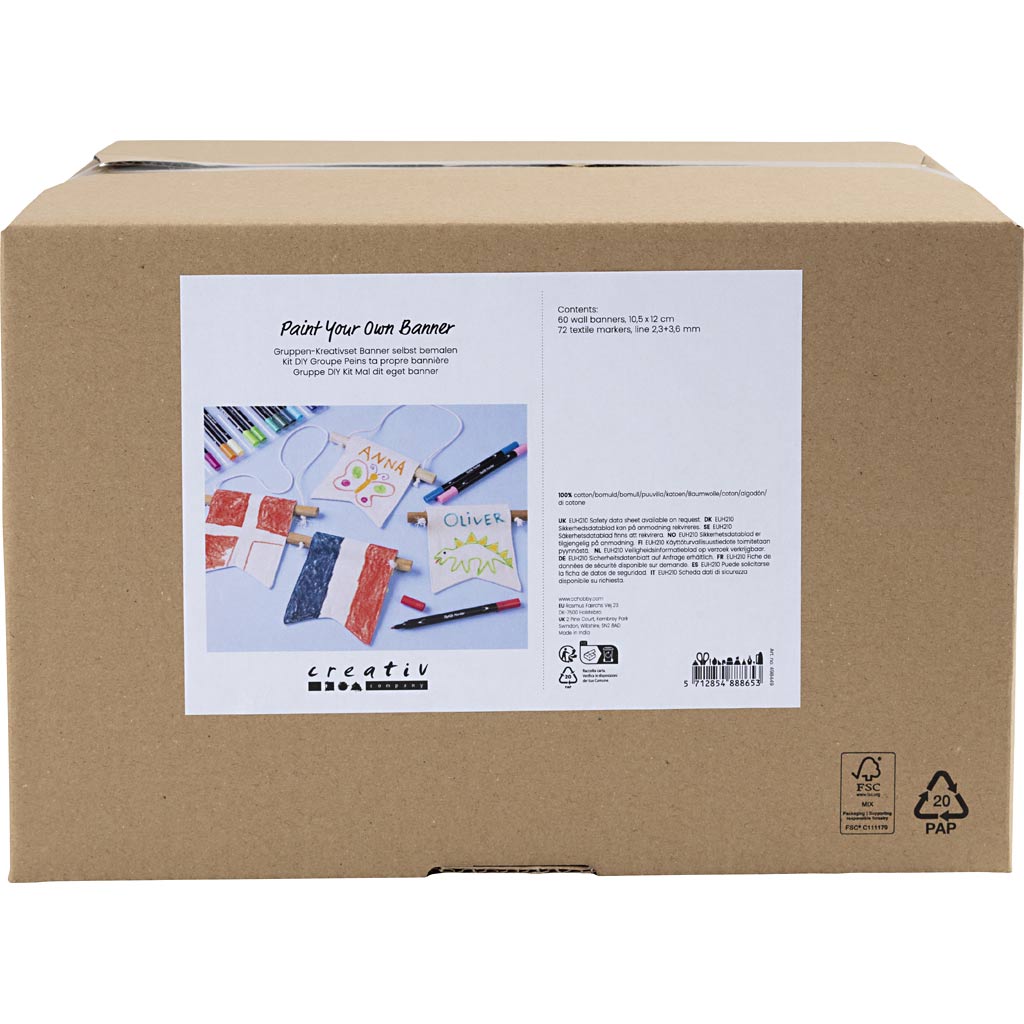 Gruppe DIY Kit Mal dit eget banner, str. 10,5x12 cm, streg 2,3+3,6 mm, ass. farver, 60 stk./ 1 pk. - Image 2