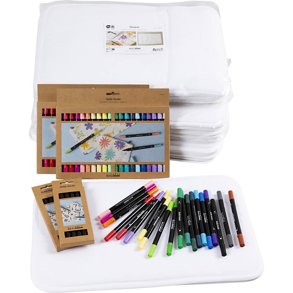 Gruppe DIY Kit Mal din egen dækkeserviet, str. 30x45 cm, streg 2,3+3,6 mm, ass. farver, 30 stk./ 1 pk.
