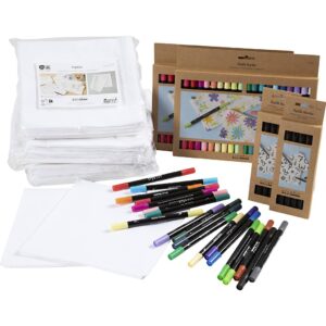Gruppe DIY Kit Mal din egen stofserviet, str. 42x42 cm, streg 2,3+3,6 mm, ass. farver, 60 stk./ 1 pk.