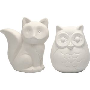 Sparebøsse, ugle og ræv, H: 9 cm, hvid, 6 stk./ 1 pk.