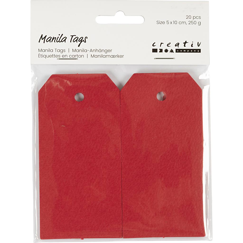 Manilamærker, str. 5x10 cm, 250 g, rød, 20 stk./ 1 pk. - Image 2