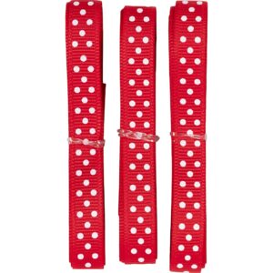 Dekorationsbånd, B: 10 mm, prikker, rød, hvid, 3 m, 3x1 m/ 1 pk.