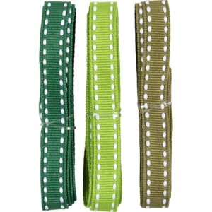 Dekorationsbånd, stingninger, B: 10 mm, grøn, hvid, 3 m, 3x1 m/ 1 pk.