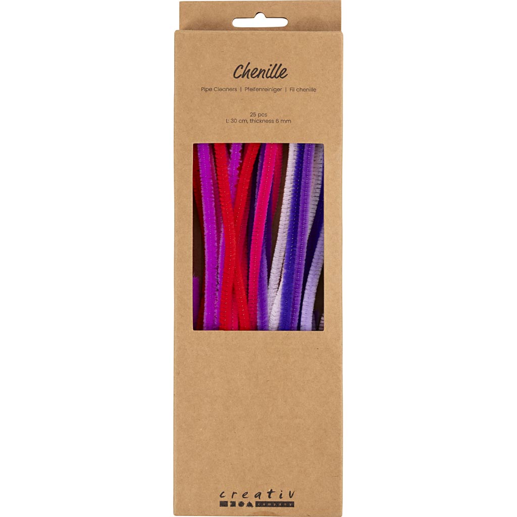 Chenille, L: 30 cm, tykkelse 6 mm, lilla/pink harmoni, 25 stk./ 1 pk. - Image 2
