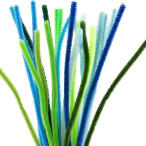 Chenille, L: 30 cm, tykkelse 6 mm, grøn/turkis harmoni, 25 stk./ 1 pk.