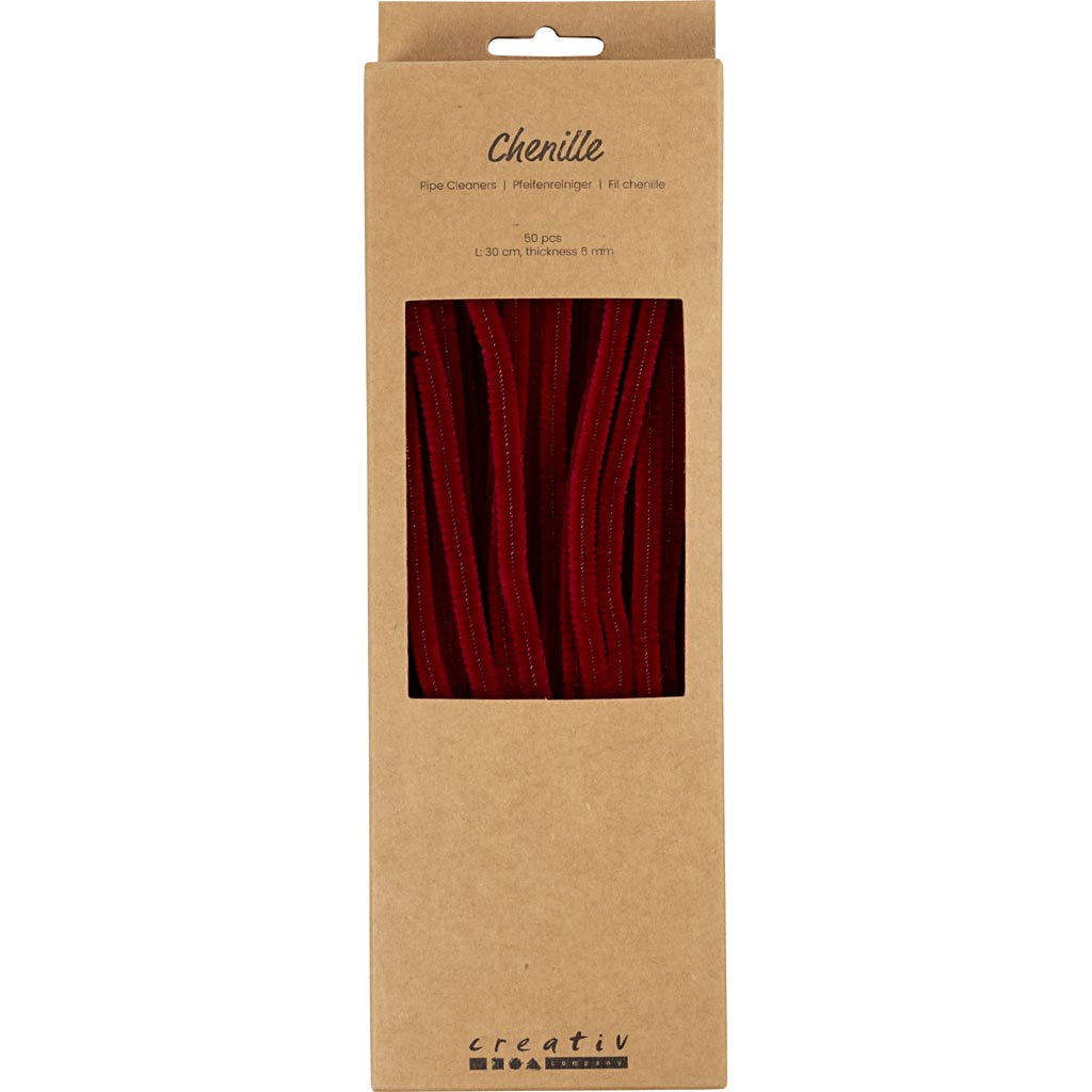 Chenille, L: 30 cm, tykkelse 6 mm, mørk rød, 50 stk./ 1 pk. - Image 2