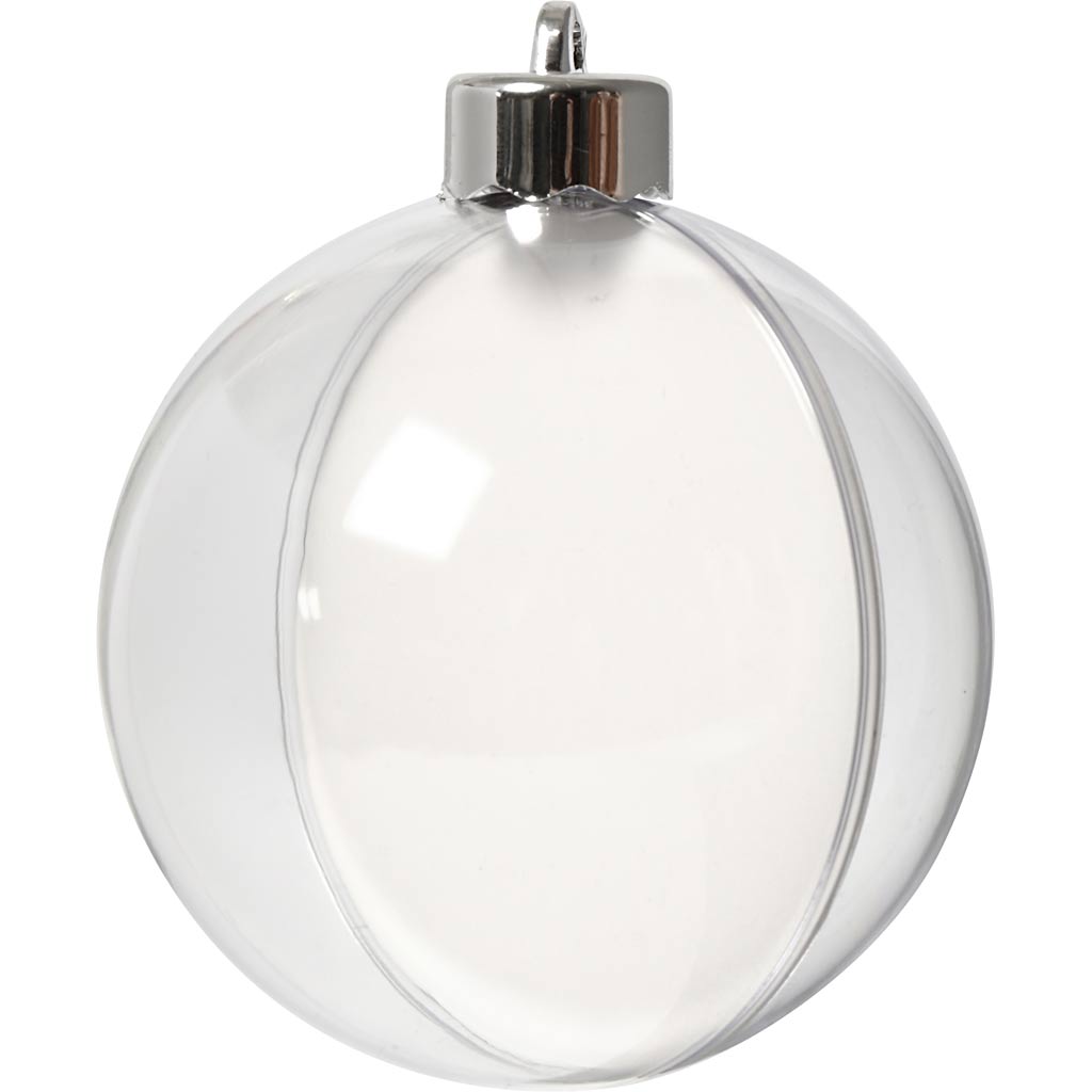 Deko-kugle, delbar m. ophæng, diam. 8 cm, transparent, 10 stk./ 1 pk.