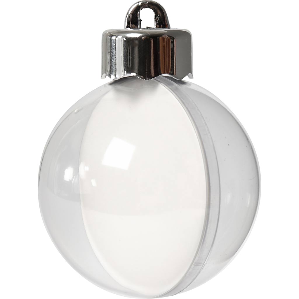 Deko-kugle, delbar m. ophæng, diam. 6 cm, transparent, 10 stk./ 1 pk.