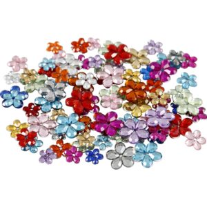 Rhinsten, blomster, diam. 6+10+12 mm, ass. farver, 750 stk., 120 g/ 1 pk.