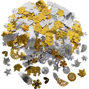 Pailletter, str. 15-45 mm, guld, sølv, 400 g/ 1 pk.