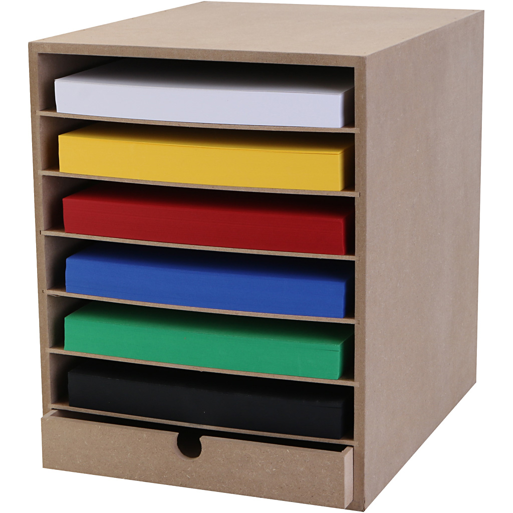 Kartonreol med karton - 6 rum, H: 32 cm, D: 32 cm, B: 25 cm, A4, 1 sæt