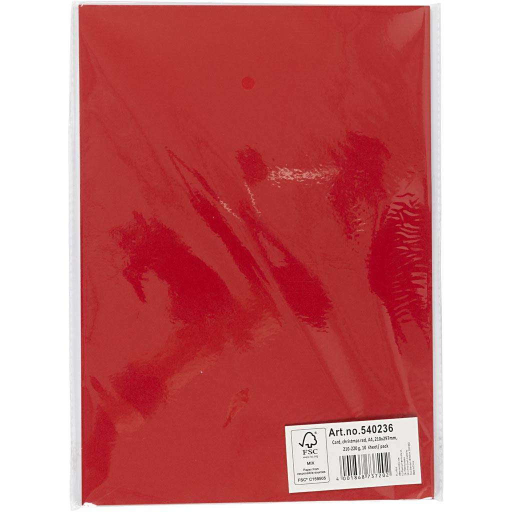 Karton, A4, ark 210x297 mm, 210-220 g, julerød, 10 ark/ 1 pk. - Image 2