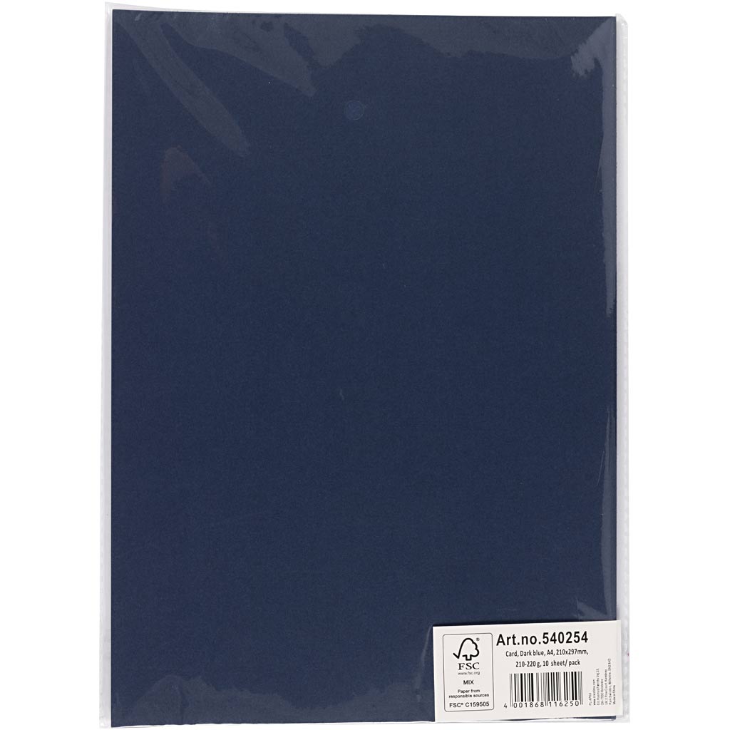 Karton, A4, ark 210x297 mm, 210-220 g, mørk blå, 10 ark/ 1 pk. - Image 2