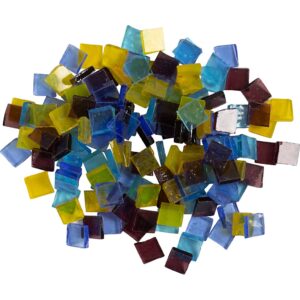 Glasmosaik, str. 10x10 mm, tykkelse 3 mm, transparent, blå, lyseblå, lilla, gul, 454 g/ 1 pk.