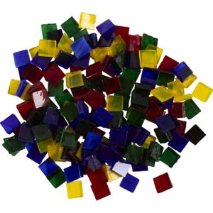 Glasmosaik, klare farver, str. 10x10 mm, tykkelse 3 mm, blå, grøn, rød, gul, 454 g/ 1 pk.