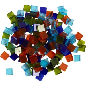Glasmosaik, str. 10x10 mm, tykkelse 3 mm, transparent, lyseblå, mørk blå, grøn, orange, 454 g/ 1 pk.