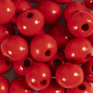 Træperler, diam. 12 mm, hulstr. 3 mm, rød, 50 stk., 44 g/ 1 pk.
