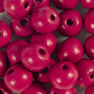 Træperler, diam. 12 mm, hulstr. 3 mm, pink, 50 stk., 44 g/ 1 pk.