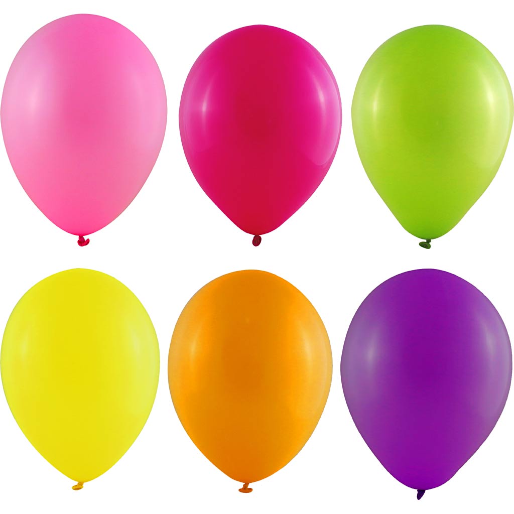 Balloner, str. 23 cm, runde, neonfarver, 100 stk./ 1 pk.