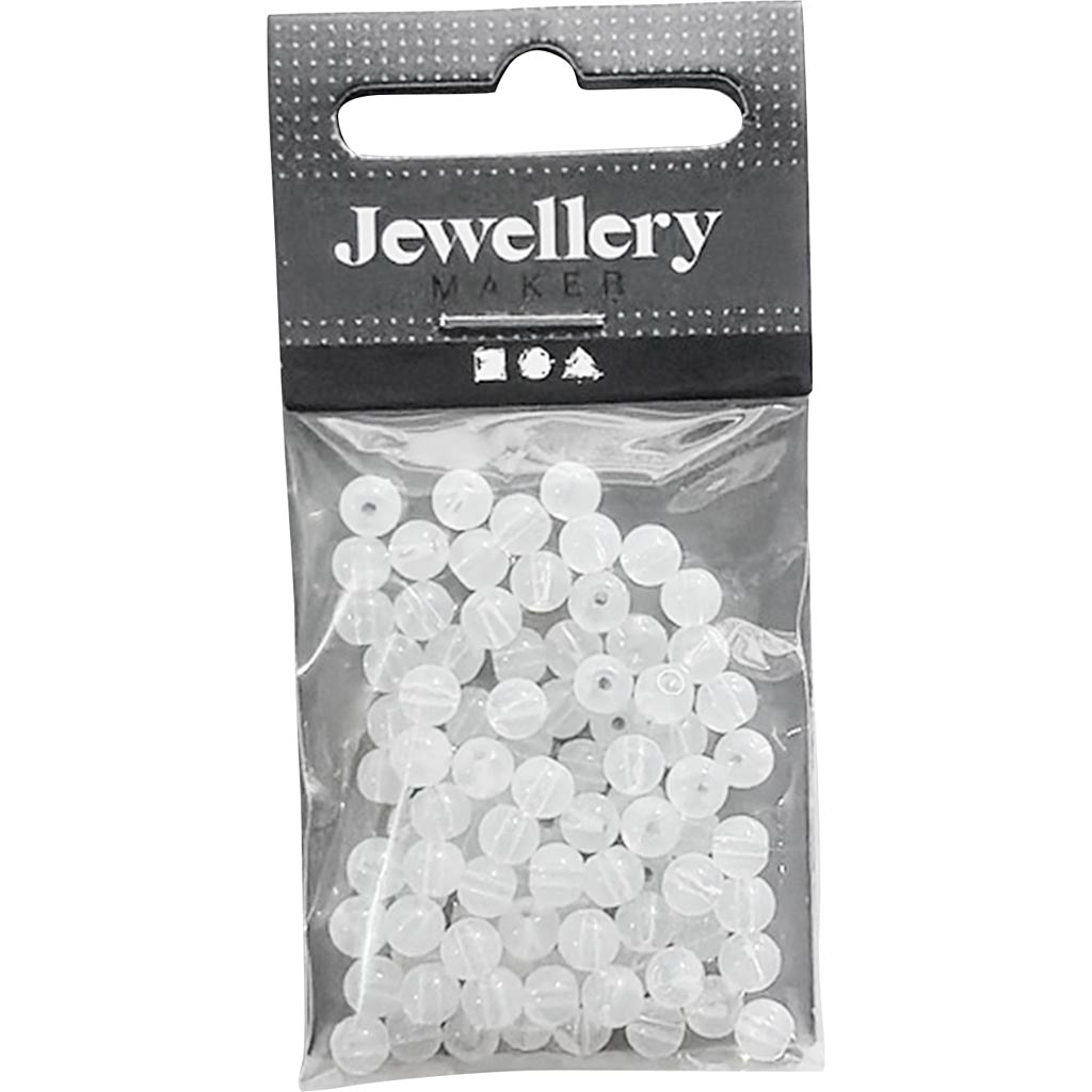 Glasperler, diam. 4 mm, hulstr. 1 mm, hvid, 90 stk., 20 g/ 1 pk.
