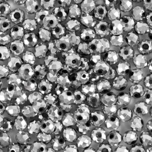 Glas- og facetperler, diam. 4 mm, hulstr. 1 mm, sølv, 10 g/ 1 pk.