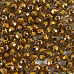 Glas- og facetperler, diam. 4 mm, hulstr. 1 mm, guld, 10 g/ 1 pk.