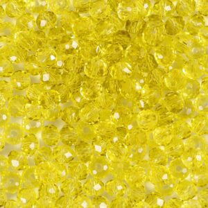 Glas- og facetperler, diam. 4 mm, hulstr. 1 mm, gul, 10 g/ 1 pk.