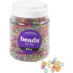 Kongoperler, diam. 10 mm, hulstr. 4 mm, glitterfarver, 380 g, 700 ml/ 1 ds.