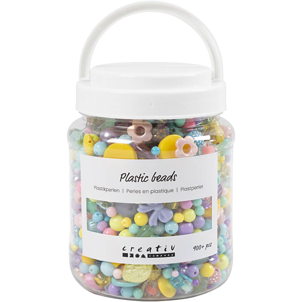 Plastperler, diam. 5-35 mm, hulstr. 1-8 mm, ca. 900 stk., ass. farver, 700 ml/ 1 ds. - Image 2