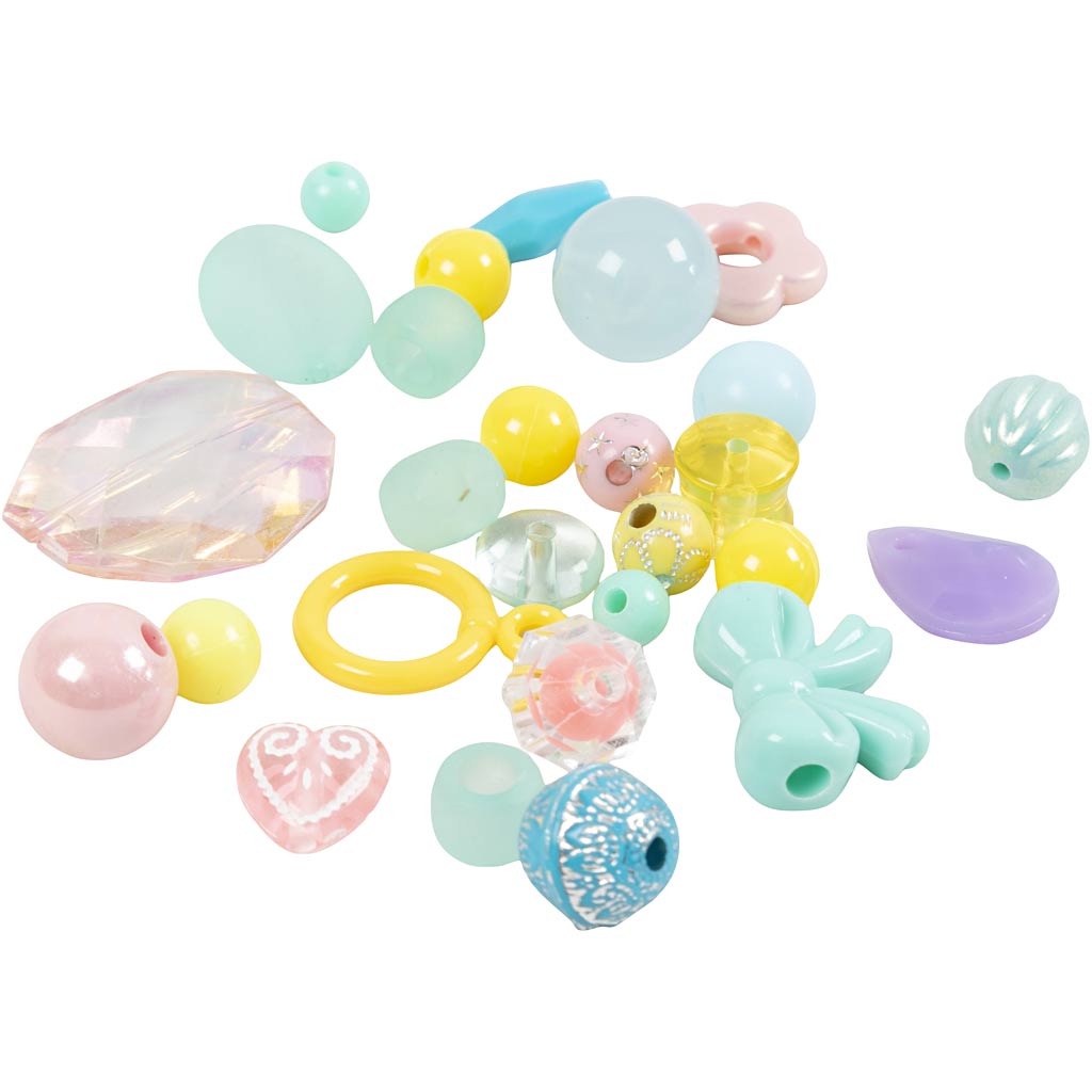 Plastperler, diam. 5-35 mm, hulstr. 1-8 mm, ca. 900 stk., ass. farver, 700 ml/ 1 ds. - Image 3