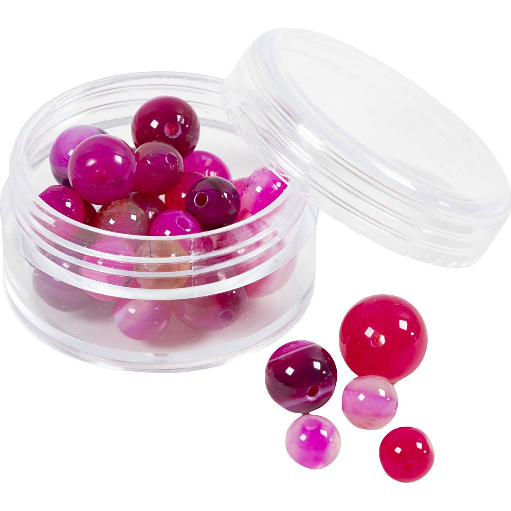 Agat stenperler, diam. 6+8+10 mm, hulstr. 0,9-1 mm, pink, 28 stk./ 1 pk. - Image 4