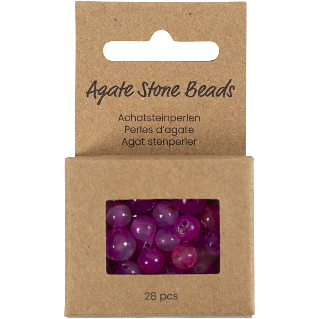 Agat stenperler, diam. 6+8+10 mm, hulstr. 0,9-1 mm, pink, 28 stk./ 1 pk. - Image 2
