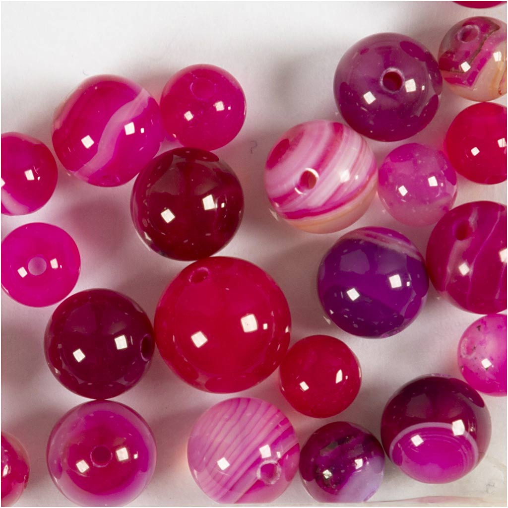 Agat stenperler, diam. 6+8+10 mm, hulstr. 0,9-1 mm, pink, 28 stk./ 1 pk. - Image 5