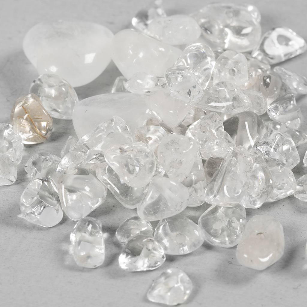 Krystalperler, Bjergkrystal, diam. 7-12 mm, hulstr. 1 mm, transparente farver, 63 stk./ 1 pk.