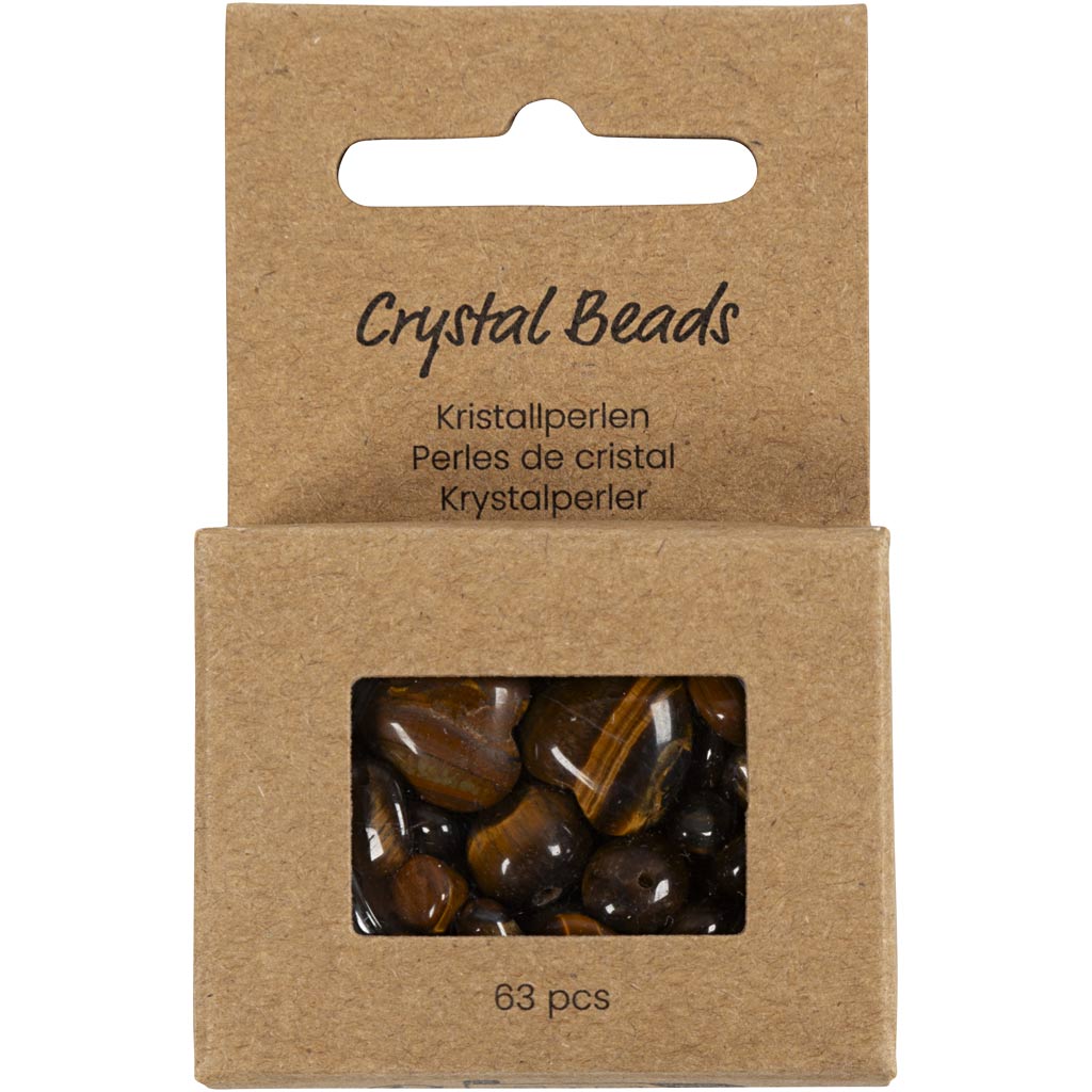 Krystalperler, Tigerøje, diam. 7-12 mm, hulstr. 1 mm, brun, 63 stk./ 1 pk. - Image 2