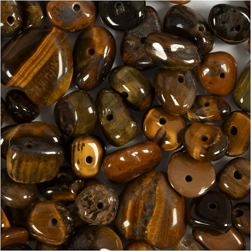 Krystalperler, Tigerøje, diam. 7-12 mm, hulstr. 1 mm, brun, 63 stk./ 1 pk. - Image 5