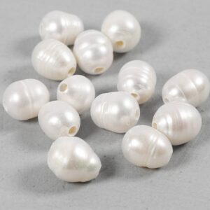 Ferskvandsperler, diam. 9-11 mm, hulstr. 2 mm, Gennemboret på langs, perlemor, 13 stk./ 1 pk.