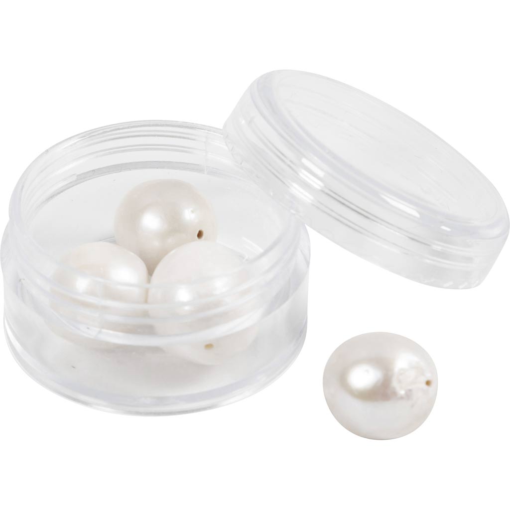 Ferskvandsperler, diam. 13-14 mm, hulstr. 0,8 mm, Gennemboret på langs, perlemor, 4 stk./ 1 pk. - Image 4