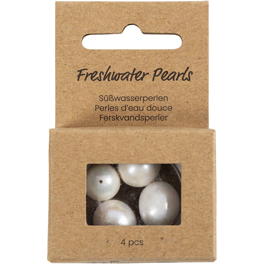 Ferskvandsperler, diam. 13-14 mm, hulstr. 0,8 mm, Gennemboret på langs, perlemor, 4 stk./ 1 pk. - Image 2