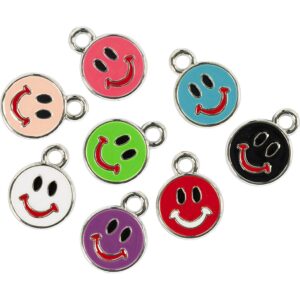 Sølvcharms, emojis, ass. farver, 8 stk./ 1 pk.