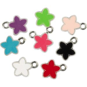 Sølvcharms, stjerne, ass. farver, 8 stk./ 1 pk.