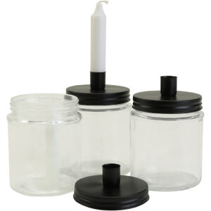 Glas med lysholder og lys, H: 15 cm, diam. 9,5 cm, 12 sæt/ 1 pk.