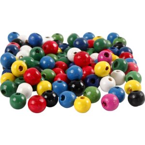 Træperlemix, diam. 8, hulstr. 2 mm, ass. farver, 200 stk./ 1 pk.