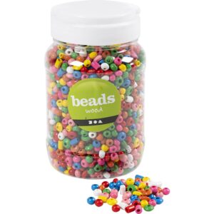 Træperler, diam. 5-8 mm, hulstr. 1.5 mm, ass. farver, 175 g, 400 ml/ 1 spand