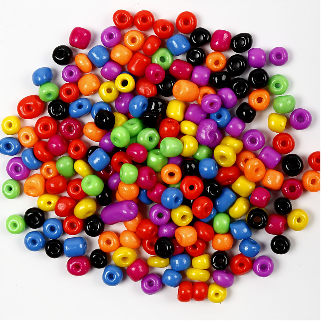 Rocaiperler, diam. 5 mm, str. 4/0, hulstr. 1,2 mm, stærke farver, 500 g/ 1 pk. - Image 2