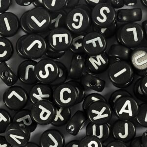 Bogstavperler, A-Ø, diam. 7 mm, hulstr. 1,2 mm, sort, 165 g/ 1 pk.