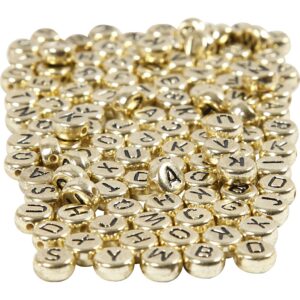 Bogstavperler, A-Ø, rund, diam. 7 mm, hulstr. 1,2 mm, guld, 165 g/ 1 pk.