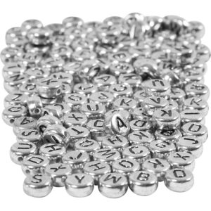 Bogstavperler, A-Ø, rund, diam. 7 mm, hulstr. 1,2 mm, sølv, 165 g/ 1 pk.
