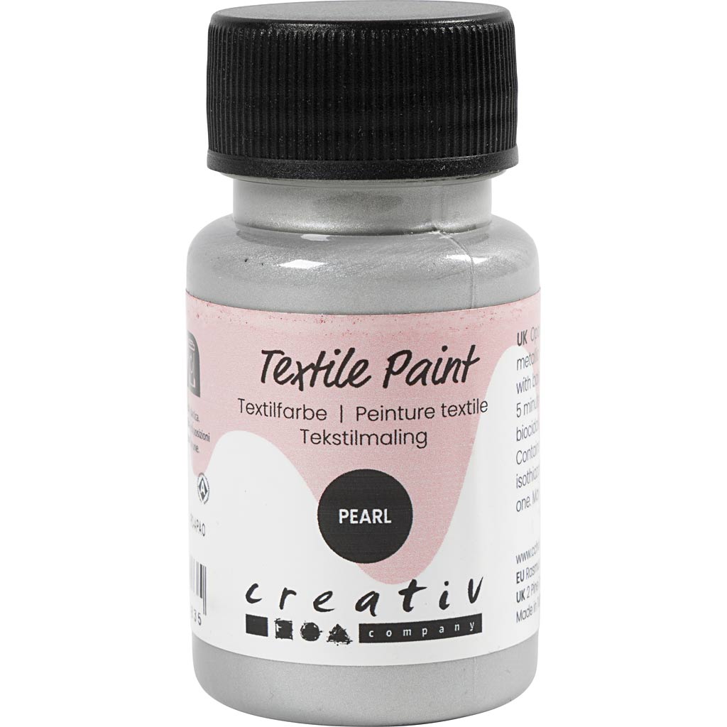 Tekstilmaling, perlemor, dækkende, sølv, 50 ml/ 1 fl.
